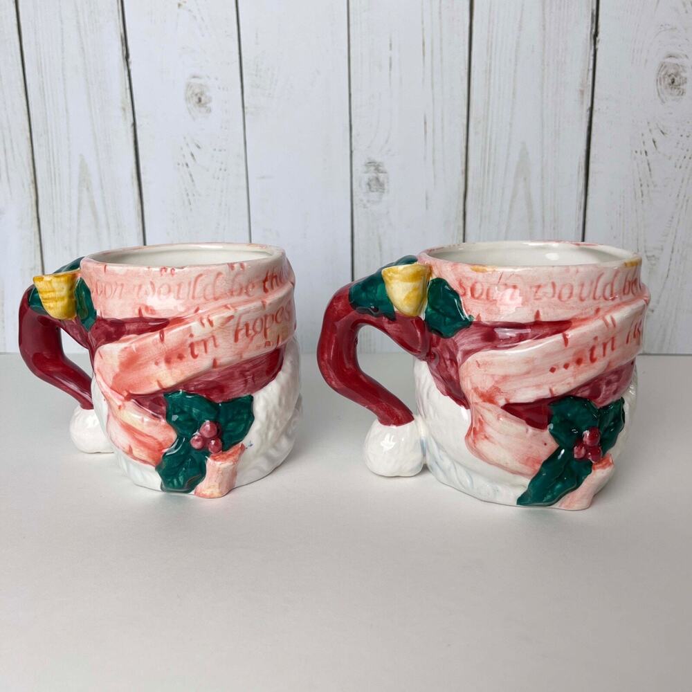 (2) Santa St Nicholas Ceramic Mug Cup Christmas Pipe Handpainted Papel Freelance - Picture 4 of 9